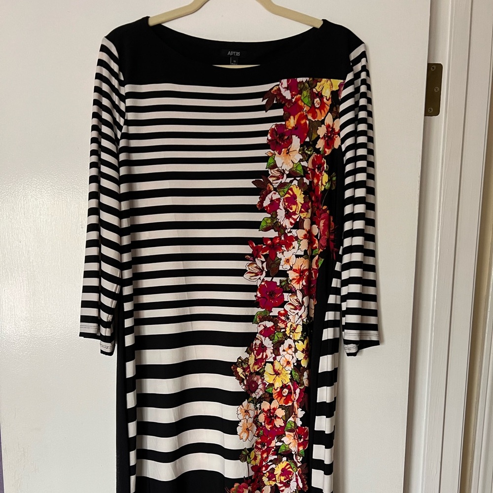 Women’s dress with off center floral design
